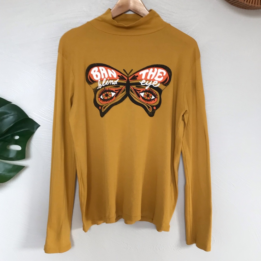 Dazey LA "Ban the Blind Eye" Mustard Mock Neck, L
